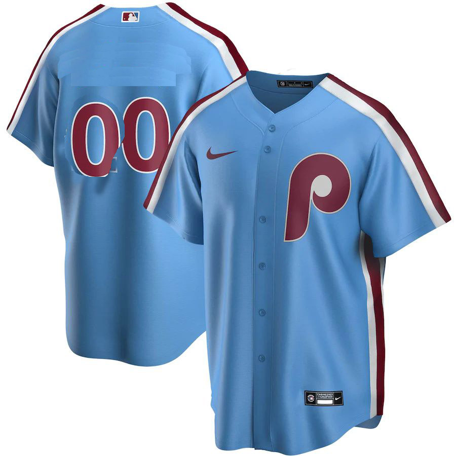 Custom Mens Philadelphia Phillies Nike Light Blue Road Cooperstown Collection Replica Player MLB Jerseys->minnesota vikings->NFL Jersey